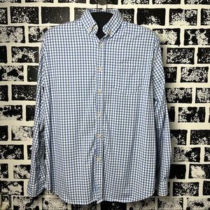 Crown & ivy blue checkered button down dress shirt men’s large classic fit